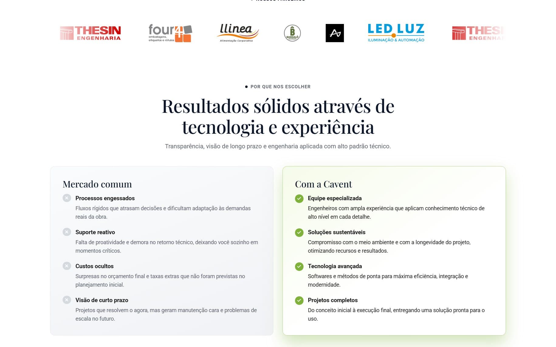 Cavent Engenharia - Comparativo mercado comum vs Cavent