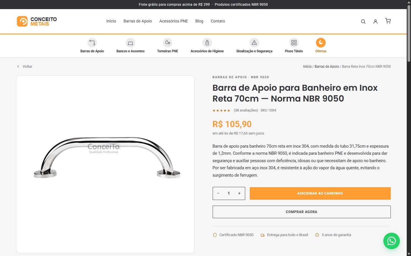 Conceito Metais - Página de produto individual
