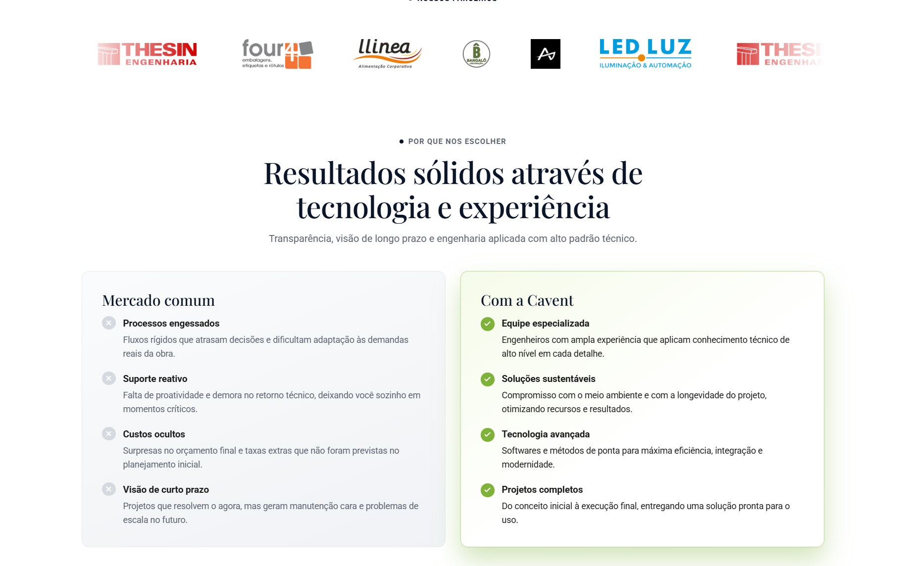 Cavent Engenharia - Comparativo de mercado
